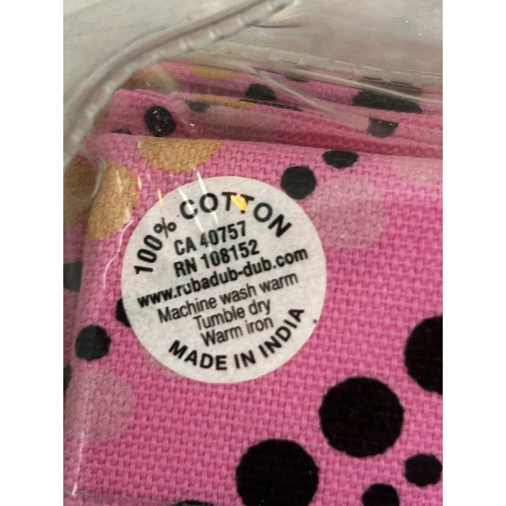 Rub-A-Dub-Dub Pink Polka Dot Cotton Dinner Napkins Set of 4 20x20 NIP Home